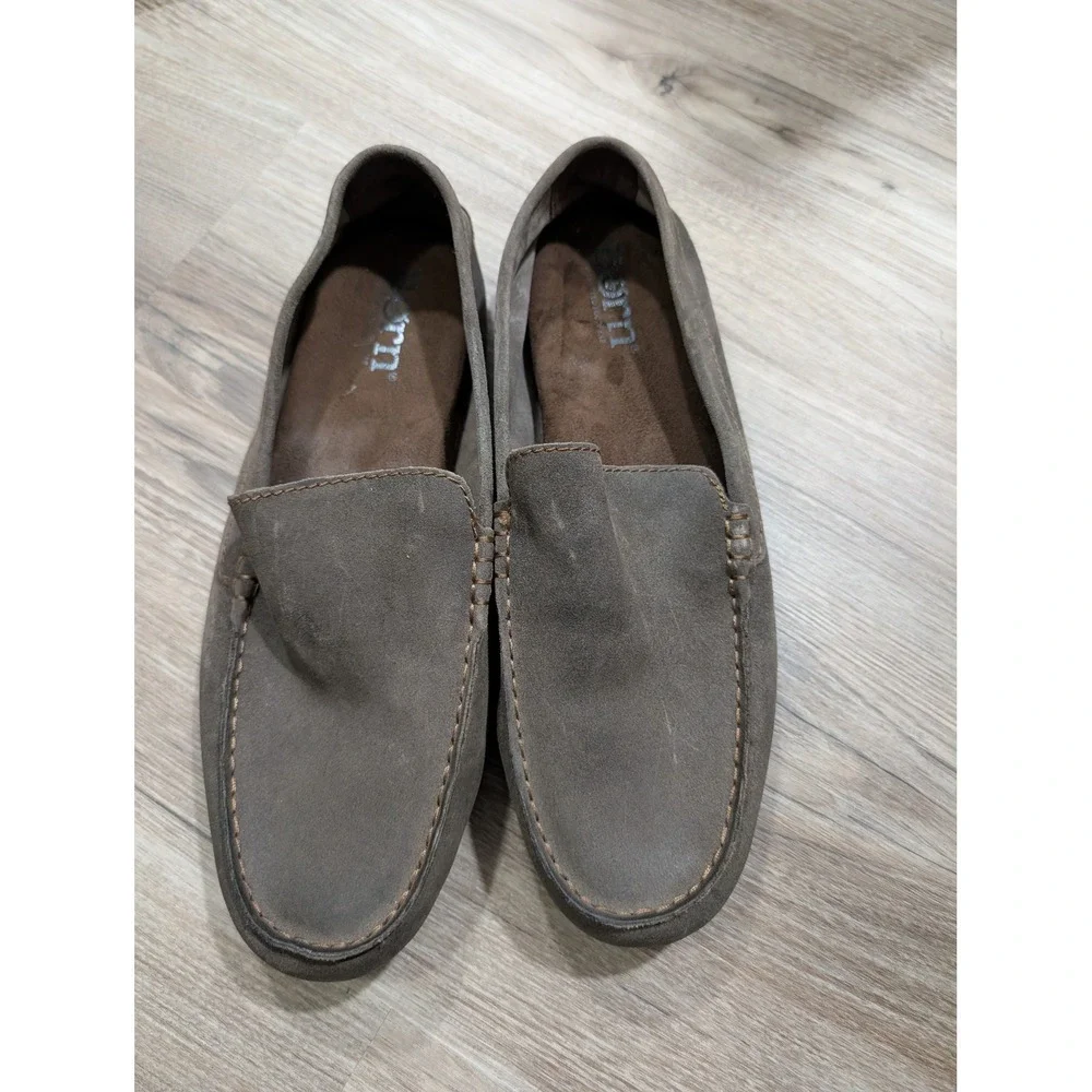 Børn, Mens 10, Slip on Loafer, Leather Moccasin, Gray, Casual Slip On Shoe
